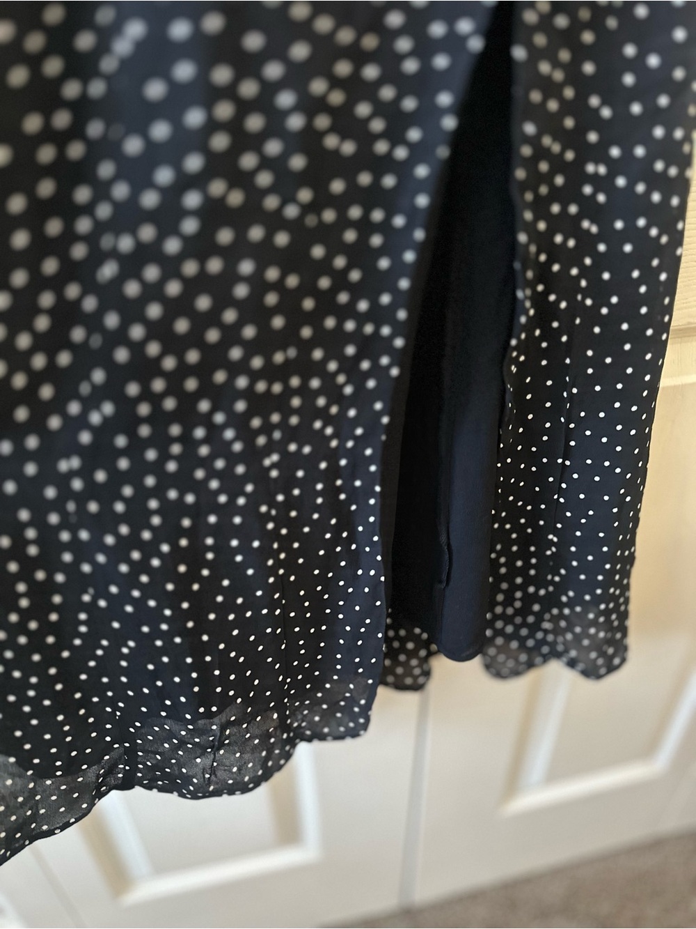 Reformation Black with White Polka Dots Lace-Trim Midi Slip Dress w/Split Sz 4 - Picture 12 of 15